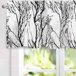 Tree Branch Abstract Ink Printing Lined Thermal Insulated Window Curtain Vala...