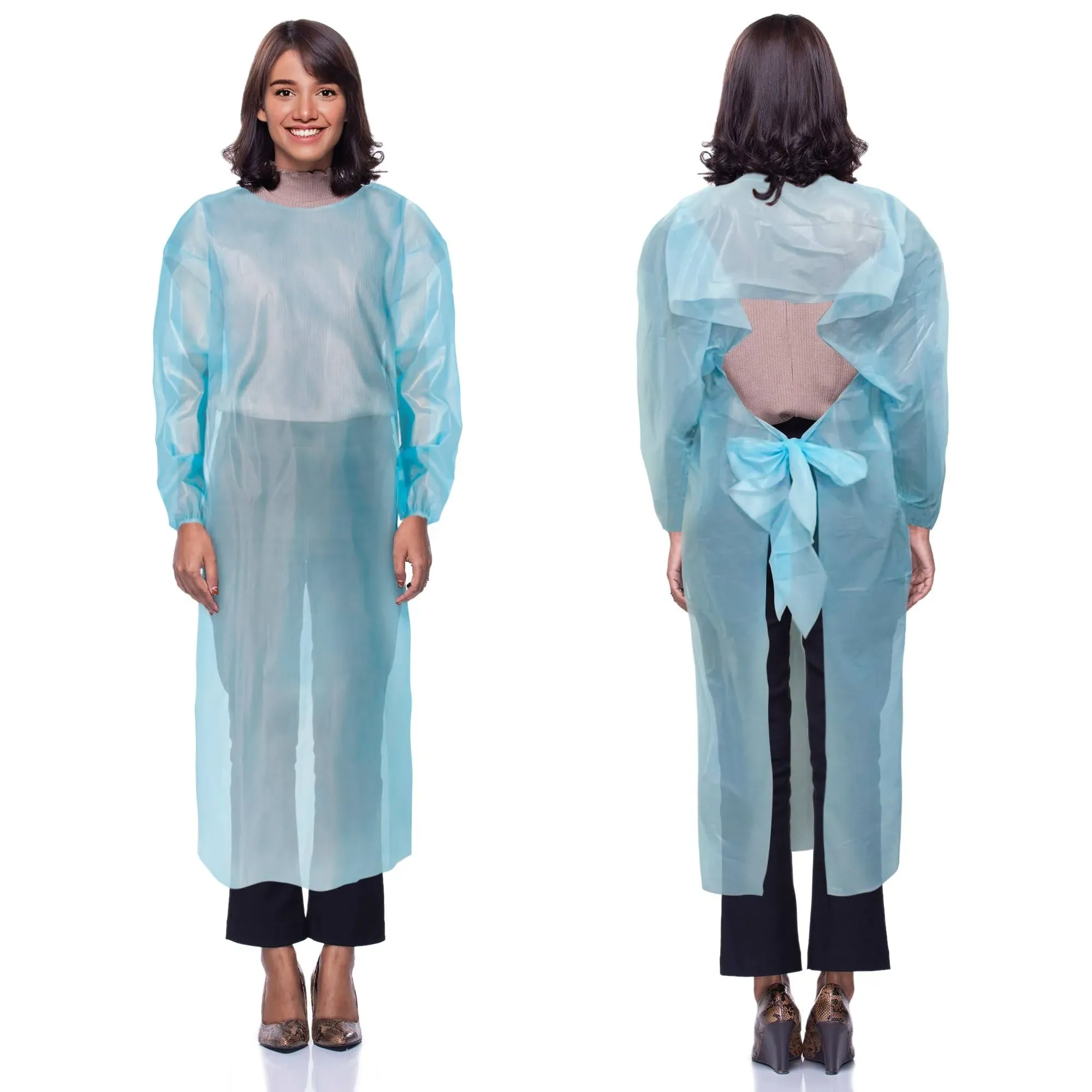 25 Blue Polyethylene Disposable Gowns 47 Long Large