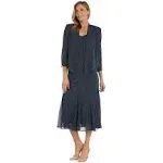 R & M Richards Beaded Slip Chiffon Jacket Dress Coal / 10