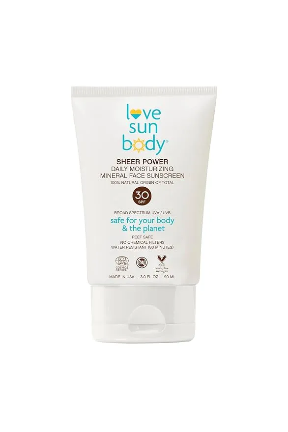 Love Sun Body Daily Moisturizing Mineral Face Sunscreen SPF 30 (Fragrance Free) | 100% Natural Broad Spectrum Mineral Zinc Oxide | Baby & Child Safe | Reef Safe Skincare | 3 fl oz | EWG Verified®