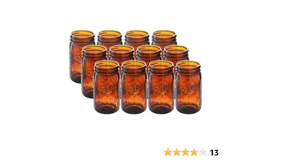 Ball Elite Collection Amber Glass Wide Mouth Mason Jar (32 oz/Quart) Amber Canning Jar - UV light Protection - Microwave & Dishwasher Safe, 12 Jars (No Lid or Band)