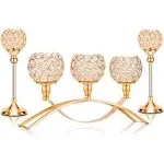 Gold Crystal Candle Holders Decorative Candelabra 3 Arms Candlesticks Holder Table Centerpiece Center Pieces Decoration for Dining Table Home Decor, Wedding, Party, Anniversary