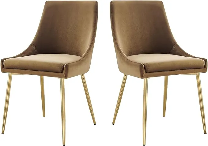 Modway Viscount Gold Cognac Performance Velvet Dining Chairs (Set of 2)