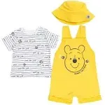 Disney Winnie The Pooh French Terry Short Overalls T-Shirt and Hat 3 Piece Outfit Set | imagikids Baby and Kids Clothing 6-9 Months