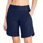 Lands' End Women's 9" Quick Dry Elastic Waist Modest Board Shorts Swim Cover-Up Shorts with Panty - 8 - Deep Sea Navy