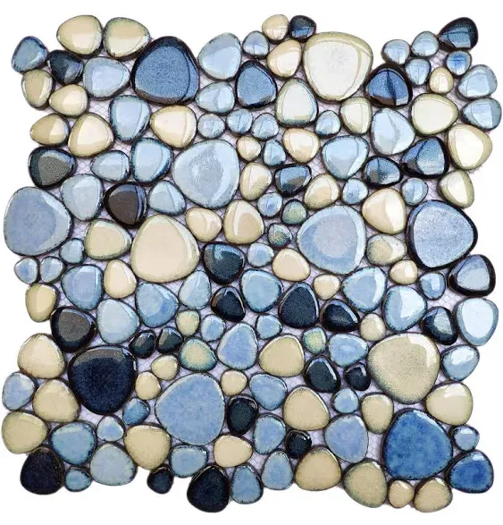 Pebble Tile for Shower Floor Brown Blue Pebbles Mosaic Tiles for Bathroom Floor [Set of 5 Sheets]