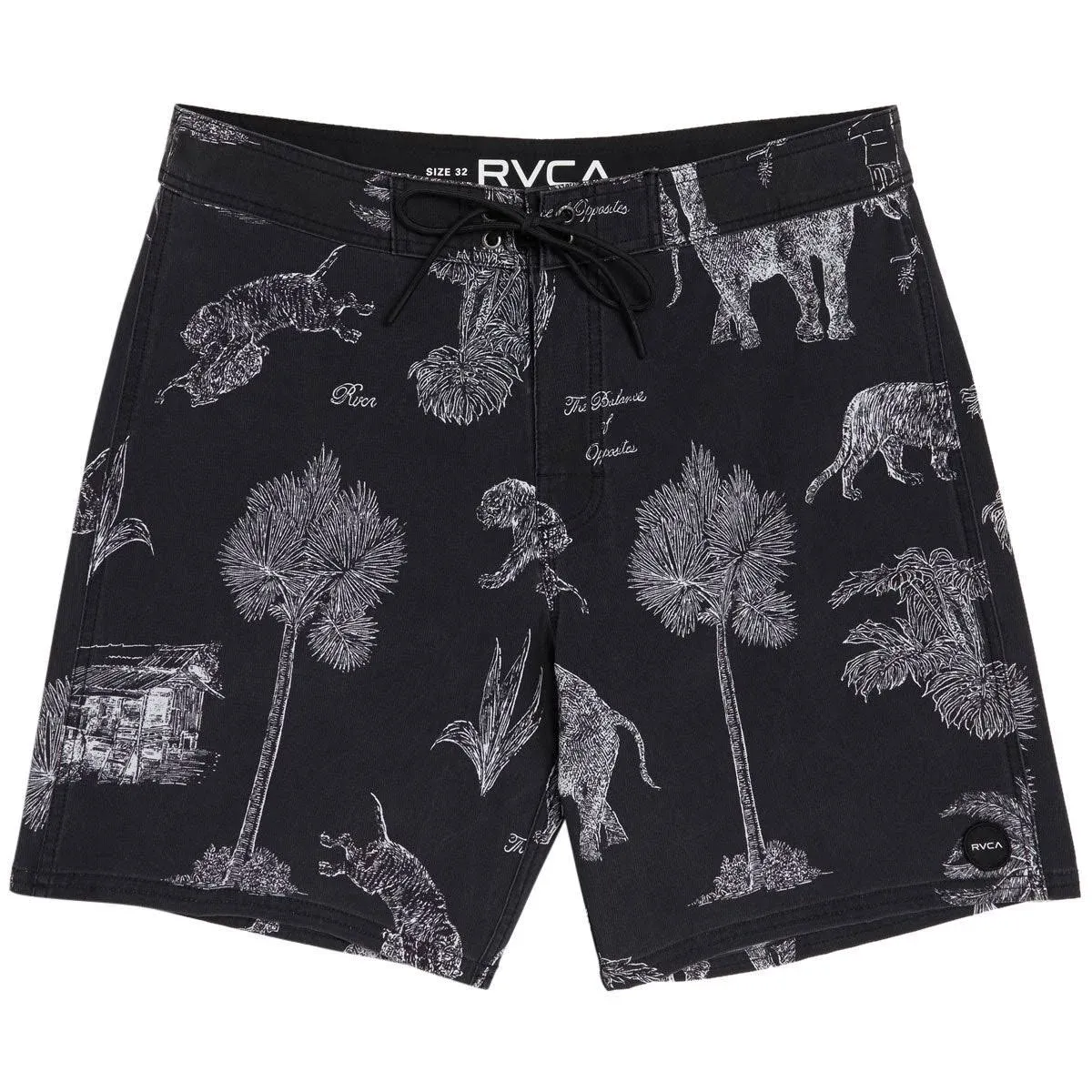 RVCA Mens VA Pigment 18" Boardshorts, Black/White, Size 34