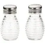 Beehive Collection(TM) Salt/Pepper Shake oz., 2-1/16in. x 3-1/2in.H, dishwasher safe, glass, clear, stainless steel tops (fits rack 609R and 609RBK)