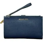 MICHAEL KORS JET SET DOUBLE ZIP WALLET PHONE CASE WRISTLET ELECTRIC NAVY LEATHER