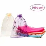 Zwish 100 Pack 8x12 Inches Organza Gift Bags 10 Mixed Solid Colors for Candy Chocolate Party Christmas Wedding Favor Gift