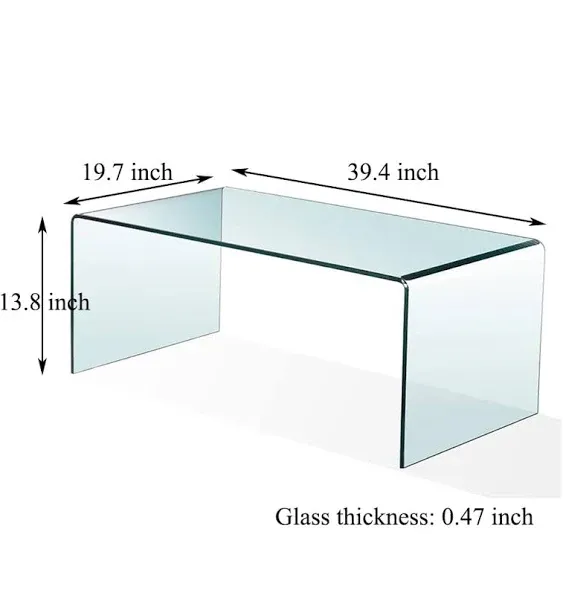 Glass Coffee Table, Modern Clear Coffee Table for Living Room, Small Rectangle Tempered Glass Waterfall Sofa End Coffee Tables 39.4" x 19.7" x 13.78“ (Clear 39.4")