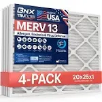 BNX TruFilter 20x25x1 Air Filter MERV 13 (4-Pack) - Made in USA - Electrostatic Pleated Air Conditioner HVAC AC Furnace Filters