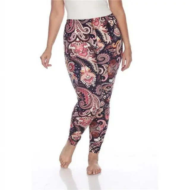 Plus Size White Mark Purple & Fuchsia Paisley Printed Leggings