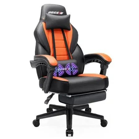 BOSSIN Gaming Chair with Massage, Ergonomic Heavy Duty Design with Footrest a...