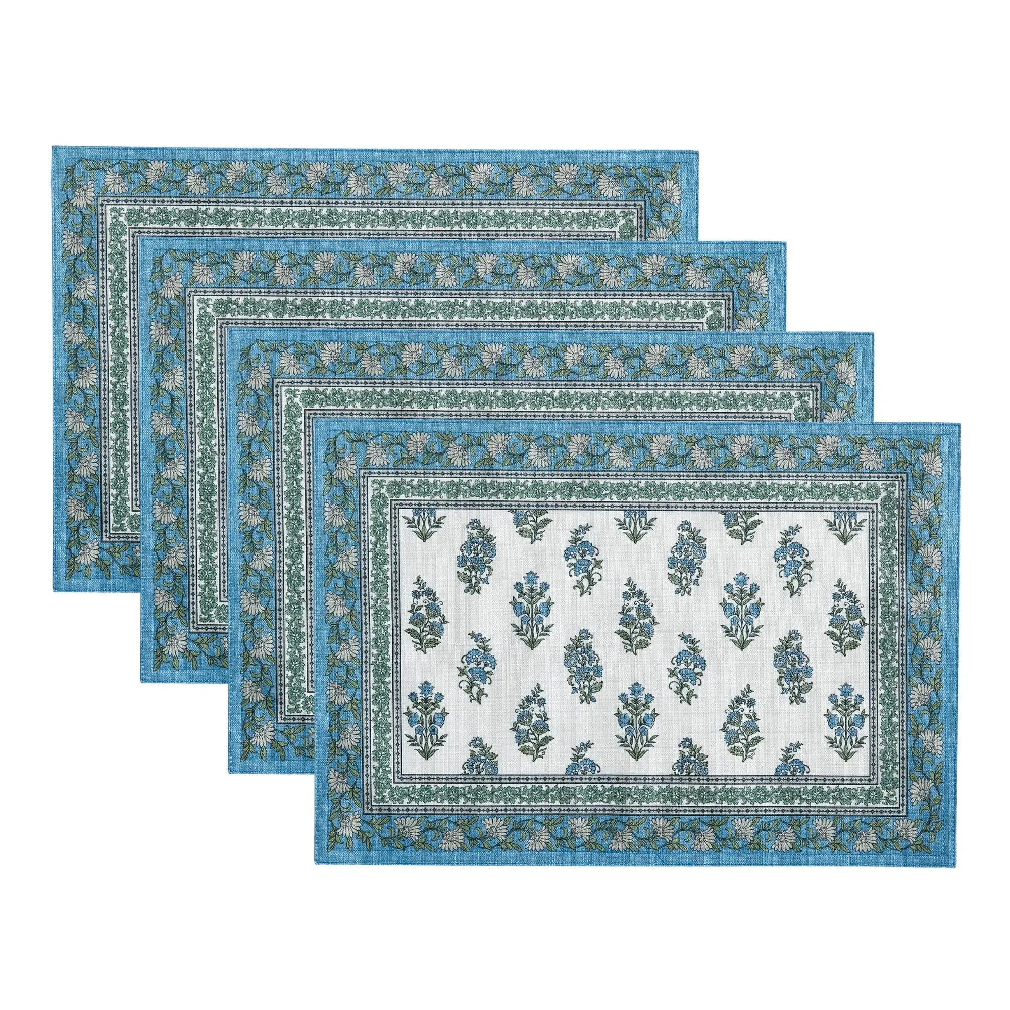 Tropez Block Print Stain Water Resistant Indoor And Outdoor Placemats, Set Of 4, 13" X 19" In Multi