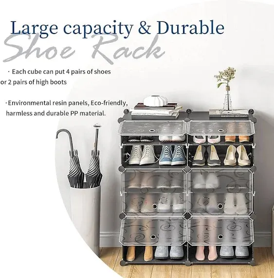 Aeitc 72 Pairs Shoe Organizer Expandable Storage Cabinet Narrow Standing Stackable Space Saver Rack for Entryway, Closet with Hook and Side Shelf,48inx12inx72in