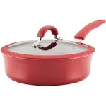 Rachael Ray Cook + Create Aluminum Nonstick Saute Pan with Lid 3qt Red