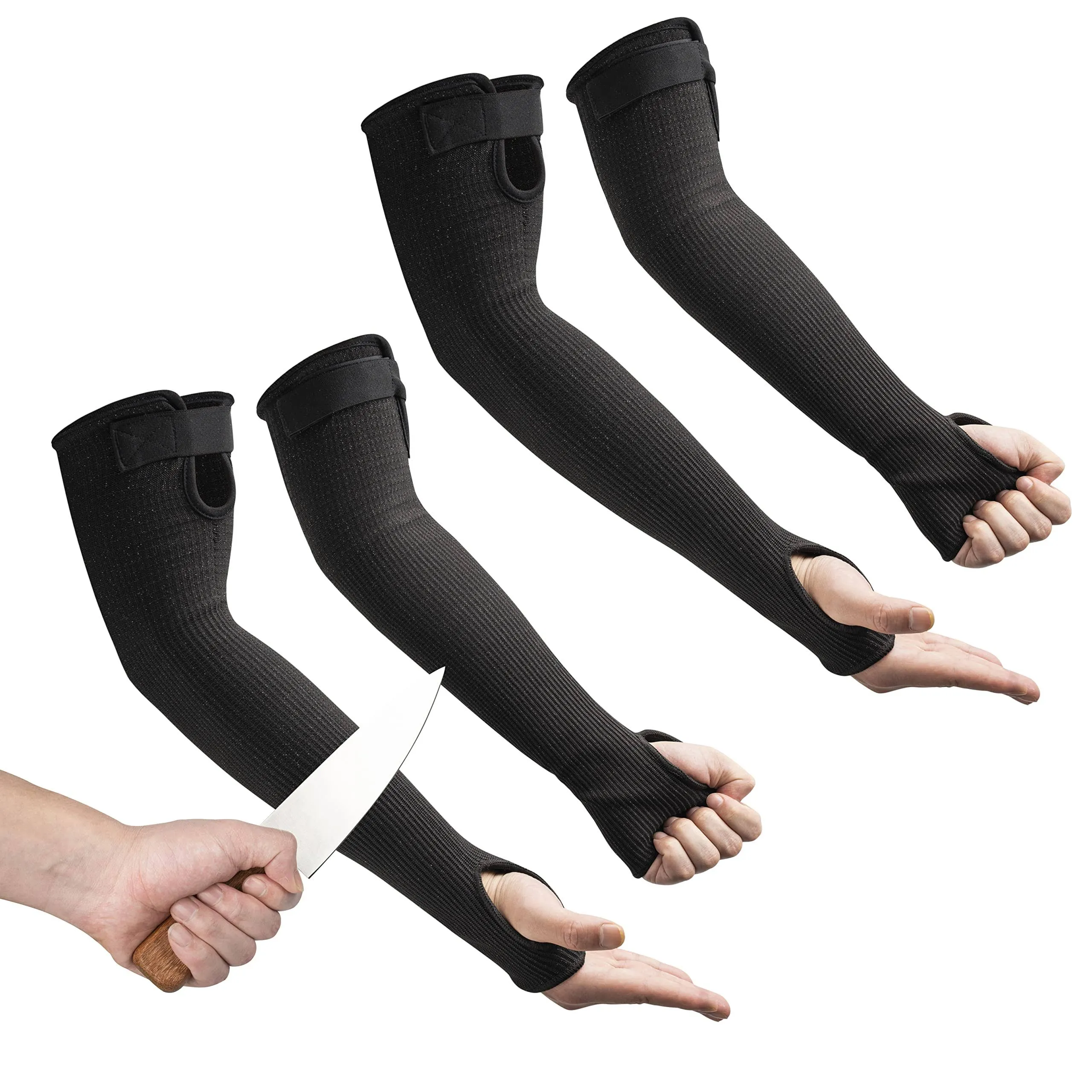 OriStout Cut Resistant Farmers Sleeves with Thumb Hole, Black, 2 Pairs, Protective Arm Sleeves, for Gardening, Welding, Kitchen, Arm Guards for