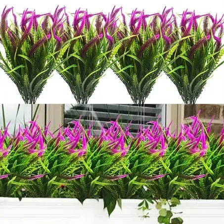 Outdoors Artificial Flowers Plants 8pcs Faux Plastic Plant Artificial Fake Flower UV Resistant Plants (8, Red)