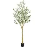 Nafresh Tall Faux Olive Tree，7ft（84in） Realistic Potted Silk Artificial Indoor with Green Leaves and Big Fruits for Home Office Living Room Bedroom Stairs Foyer Decor.