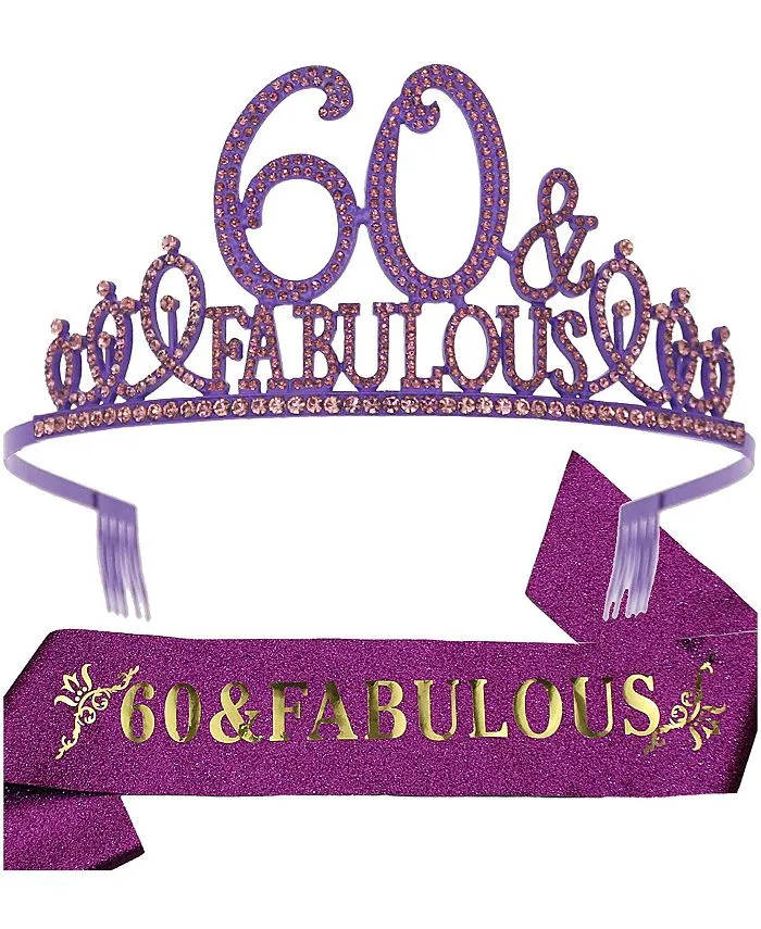 60th Birthday Gifts for women,60th Birthday Tiara and Sash,60th Birthday Decorations Party Supplies, FABULOUS Birthday Satin Sash Crystal Tiara Birthday Crown for 60th Birthday Party Decor