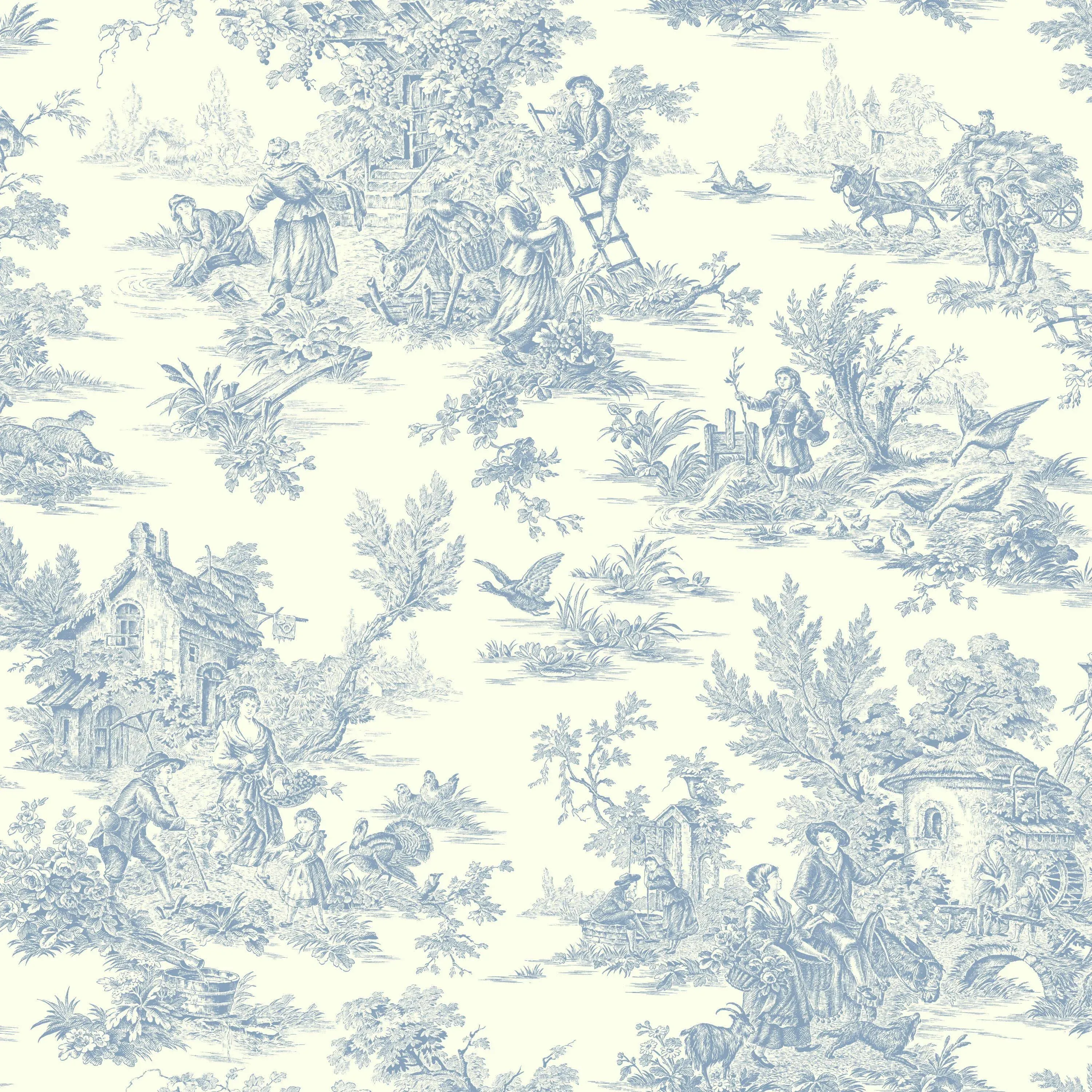 Champagne Toile Wallpaper // Blue & White