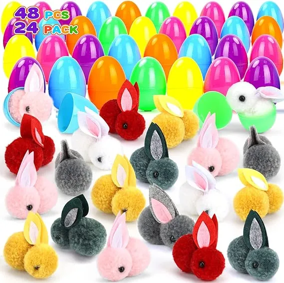 24 Pack Easter Basket Stuffers with Bunny Egg Fillers for Kids Eggs Toys Inside, Mini Stuffed Animals, Hunts Surprise, 24Pack