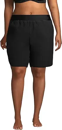 Lands' End Women's 9" Quick Dry Elastic Waist Modest Board Shorts Swim Cover-up Shorts