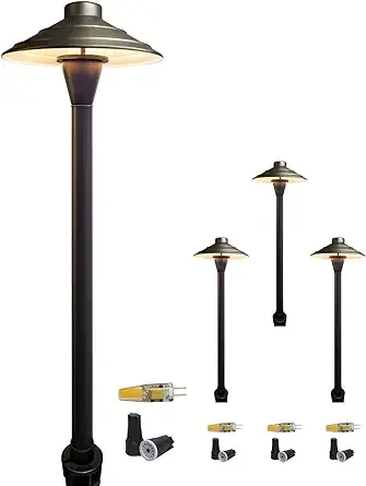 COLOER Brass Low Voltage Walkway Lights for Outside Bronze Finish 4-Pack with LED G4 Bulb,12-15V AC/DC 2W 2700K Warm White Outdoor Landscape Path Lights for Garden,Yard,Sidewalk or Driveway(601B)