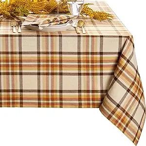 Elrene Home Fashions Russet Harvest Woven Plaid Cotton Tablecloth for Fall/Thanksgiving, 60"x102" Rectangle