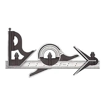 Starrett Combination Set with Square, Center and Non-Reversible Protractor Head and Blade - 12" Blade Length, Hardened Steel, 4R Graduation Type - 9-12-4R