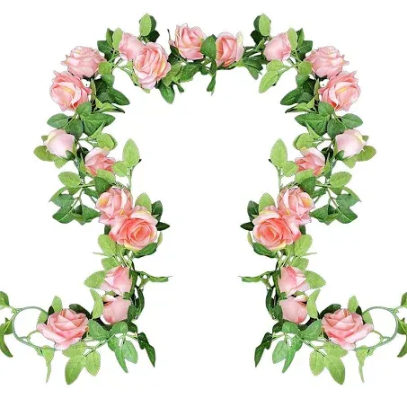 UKELER 2 Pack Artificial Flowers Garland Total 14FT Pink Rose Vines Hanging Flower Plants for Home Garden Party Outdoor Ceremony Wedding Arch Floral Decor