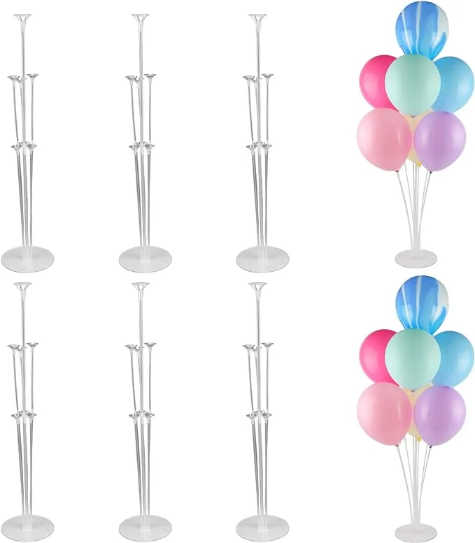 6 Sets 30" Height Table Balloon Stand Kit for Birthday Decorations, Wedding Decorations, party Decorations,Clear Table Desktop Balloon Holder with 11 Balloon Sticks, 7 Balloon Cups and 1 Balloon Base