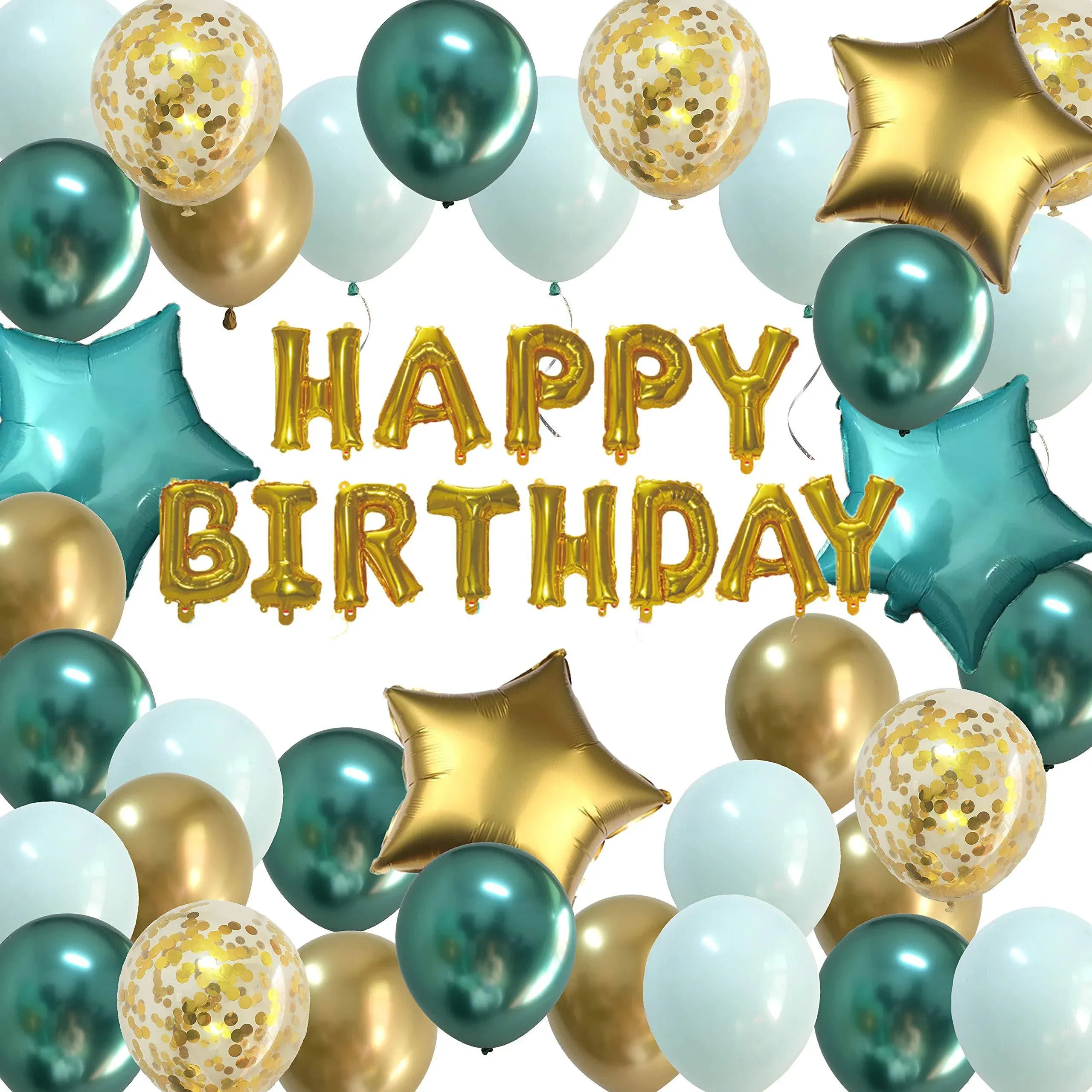 Birthday Decorations Mint Green Gold - Happy Birthday Balloons Chrome Green Set Foil Bannner for Kids Men Women Bday Party Decor Kit Supplies