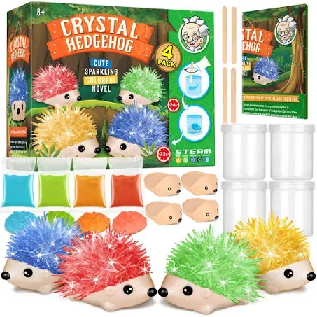 XXTOYS Crystal Growing Kit for Kids - 4 Vibrant Colored Hedgehog to Grow - Science Kits for Kids Age 6-8, Toys for Boys Age 8-12, Great Gifts Idea for 9 Year Old Girls, STEM Projects for Kids