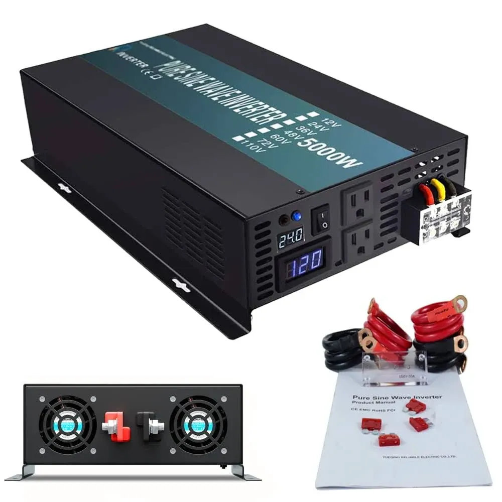 WZRELB Pure Sine Wave 5000W (10000W Surge) 24V Power Inverter DC to AC Power - Solar, RV, RBP-S500024