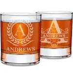 On The Rox Drinks Personalized Whiskey, Bourbon Glass Gifts for Men - 11 oz Engraved Name Monogram Scotch Glass Set of 2 - Customized Cocktail,