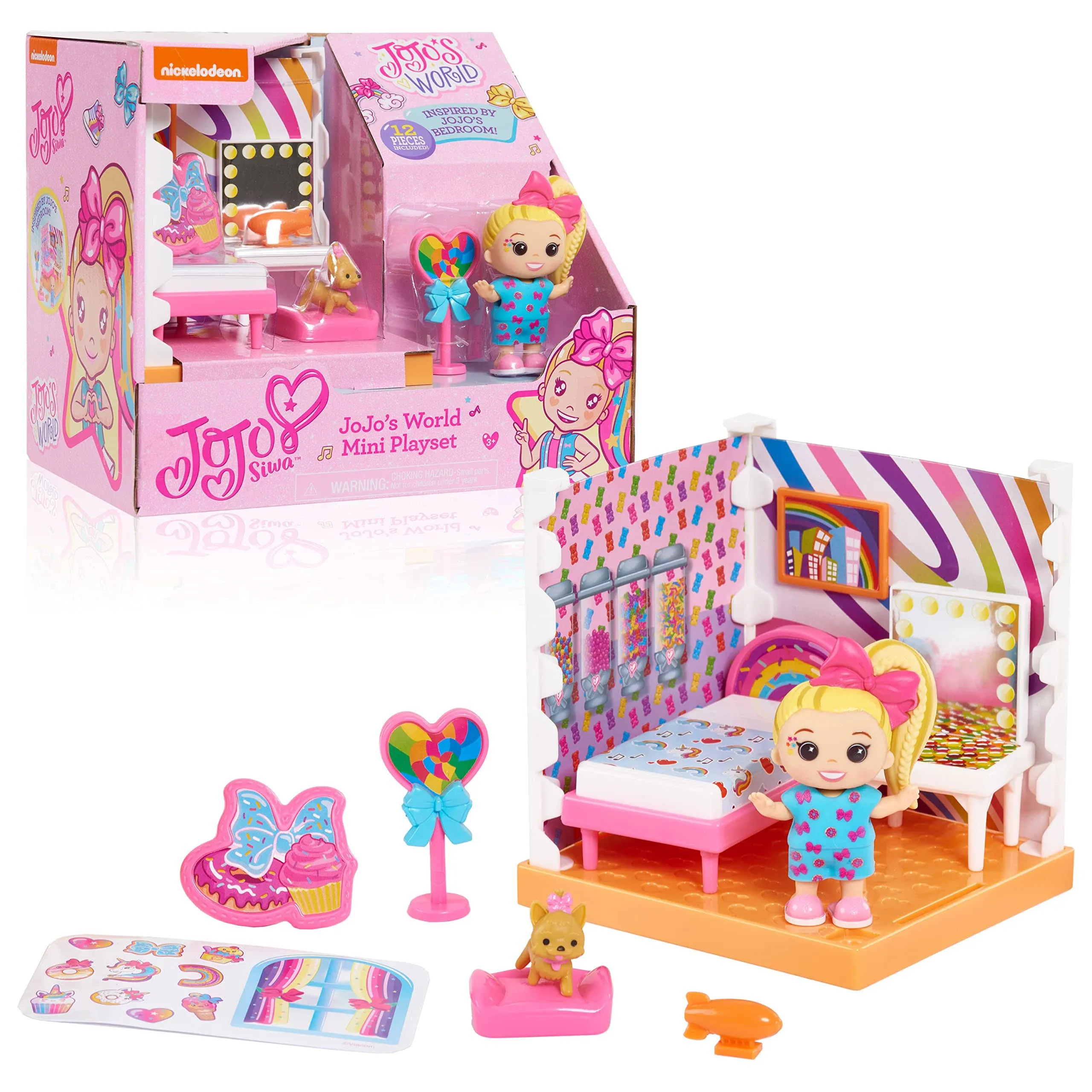 JoJo Siwa JoJo's World Bedroom Mini Playset, Mini JoJo Collectible Figure, 12-pieces, Kids Toys for Ages 6 Up by Just Play