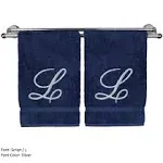 BC Bare Cotton Silver Script Monogrammed Turkish Cotton 16x30-inch Hand Towel (Set of 2) - L (Blue - Navy - Cotton - Embroidered - 2 Piece)