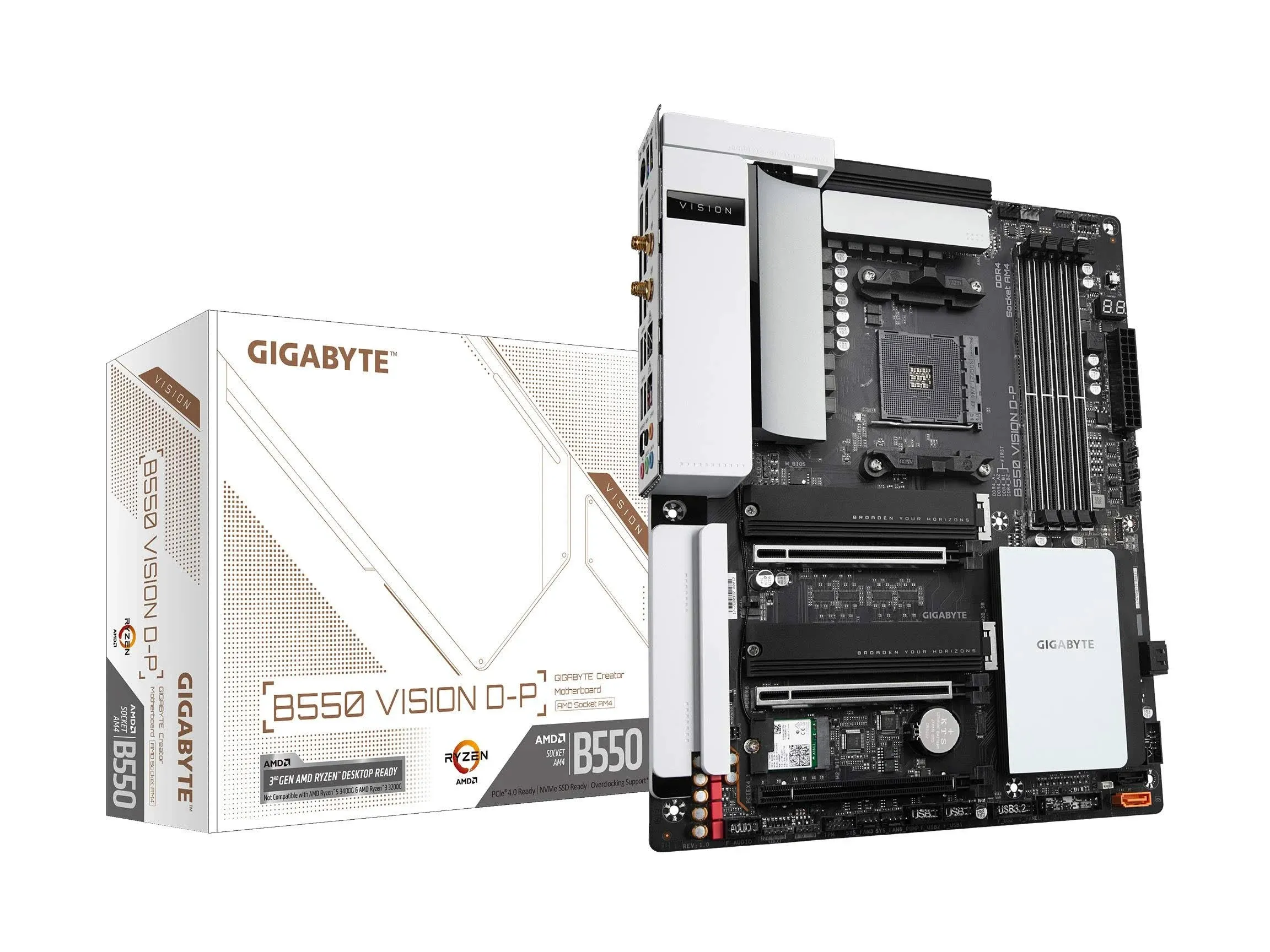 GIGABYTE B550 VISION D-P AM4 AMD B550 ATX Motherboard with Dual M.2, SATA 6Gb/s, USB 3.2 Type-C with Thunderbolt 3, WIFI 6, Dual 2.5GbE LAN, PCIe 4.0