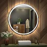 KWW 32 inch Large Modern LED Round Bathroom Vanity Mirror, Color Temperature Adjustable, Anti-Fog Dimmable Lights, Easy to Install, Wall Mounted