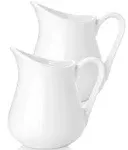 Nucookery 2 Pack 8 Oz White Creamer with Handle, Ceramic Small Creamer Pitcher Set of 2, Porcelain Small Milk Pitcher For Coffee Sauces Salad Milk, Microwave & Freezer Safe (8-Ounce, Set/2)