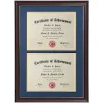 ELSKER&HOME Double Certificate Frame-Cherry Wood Color Golden Rim- 2.0 mm Panels-Made for Document&Diploma for Two 8.5x11 Inch with Mat and 14x20 Inch Without Mat(Double Mat,Navy with Golden Rim)