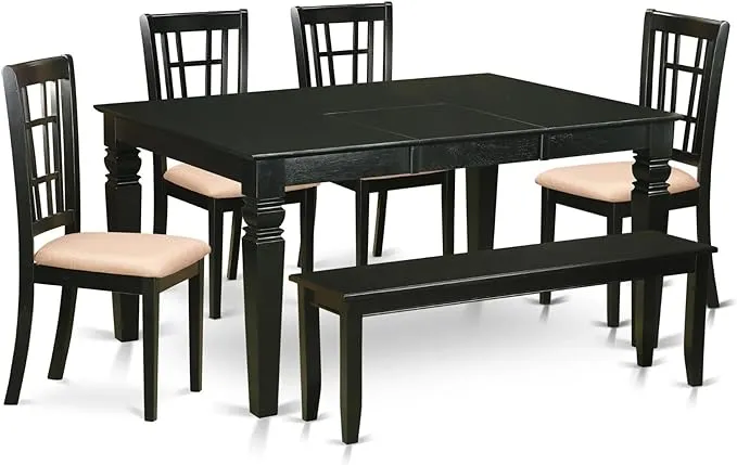 WENI6D-BLK-C 6-Pc Kitchen nook Dining set- Kitchen dinette Table and 4 Dining Chairs with Bench