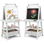 3-in-1 Double-Sided Storage Art Easel-White | Costway