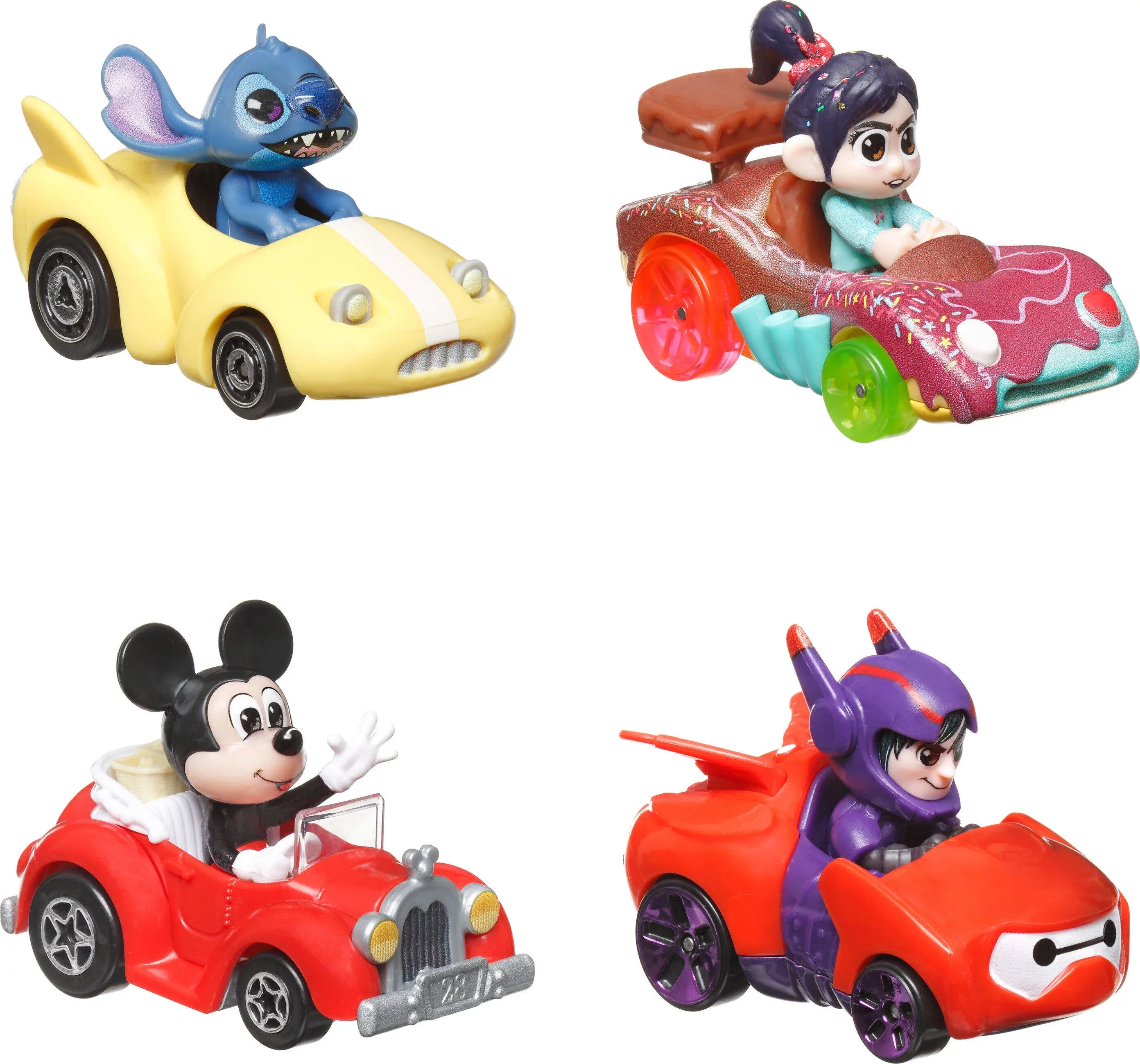 Hot Wheels RacerVerse, Set of 4 Die-Cast Hot Wheels Cars with Disney Characters as Drivers