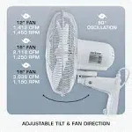 Hurricane Supreme 18" 90 Degree Oscillating 3 Speed Wall Mounted Fan,White(Used)