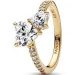 Pandora Double Heart Sparkling Ring 14K Gold-Plated / 7