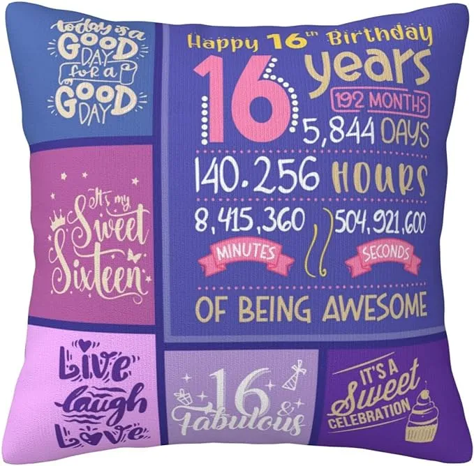 Skizbcw Sweet 16 Gifts for Girls - Sweet 16 Birthday Decorations Throw Pillow ...