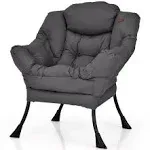 Costway Modern Polyester Fabric Lazy Chair with Steel Frame and Side Pocket